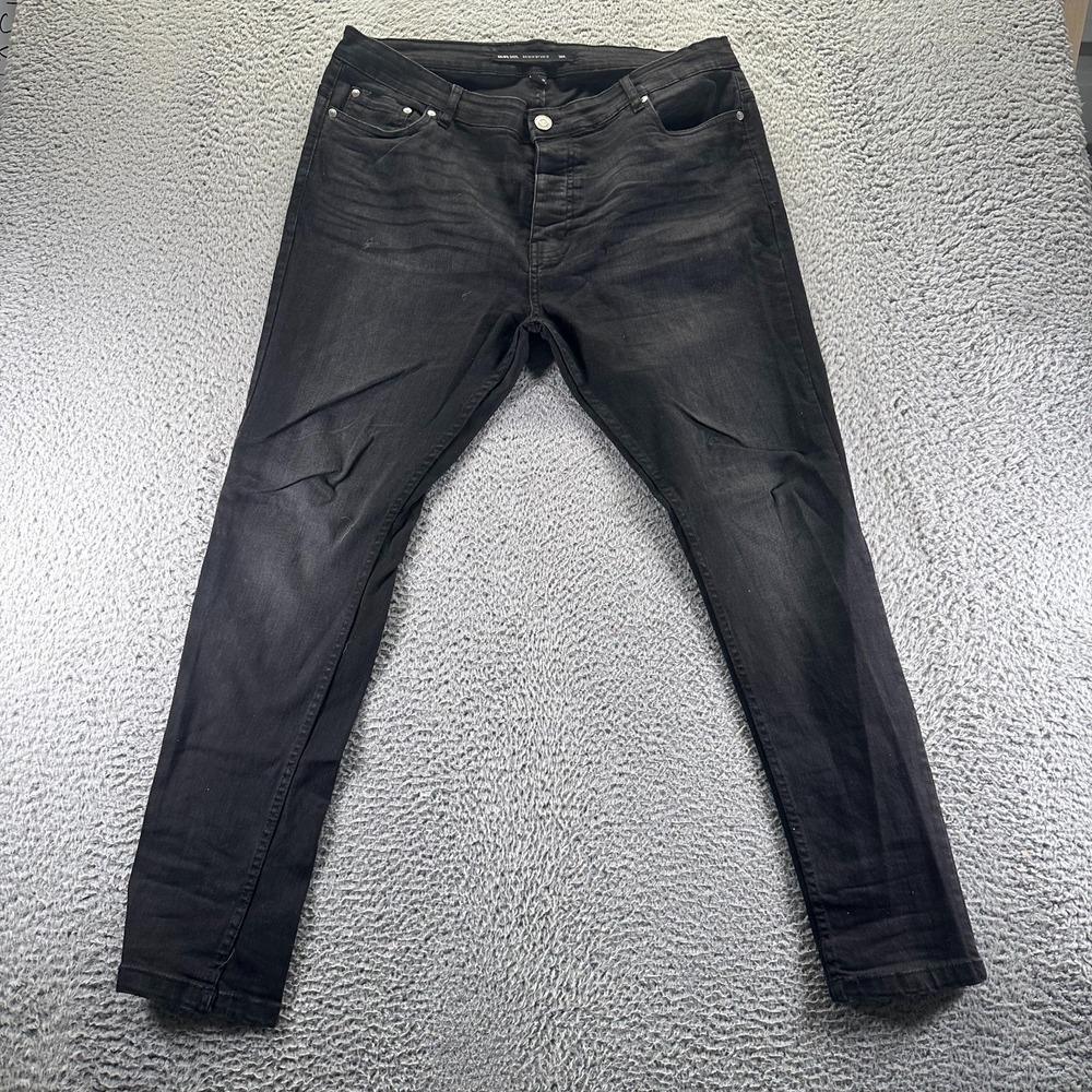 Brave Soul Jeans Mens 36x31 Black Cotton Denim Skinny Leg Workwear Faded Stretch